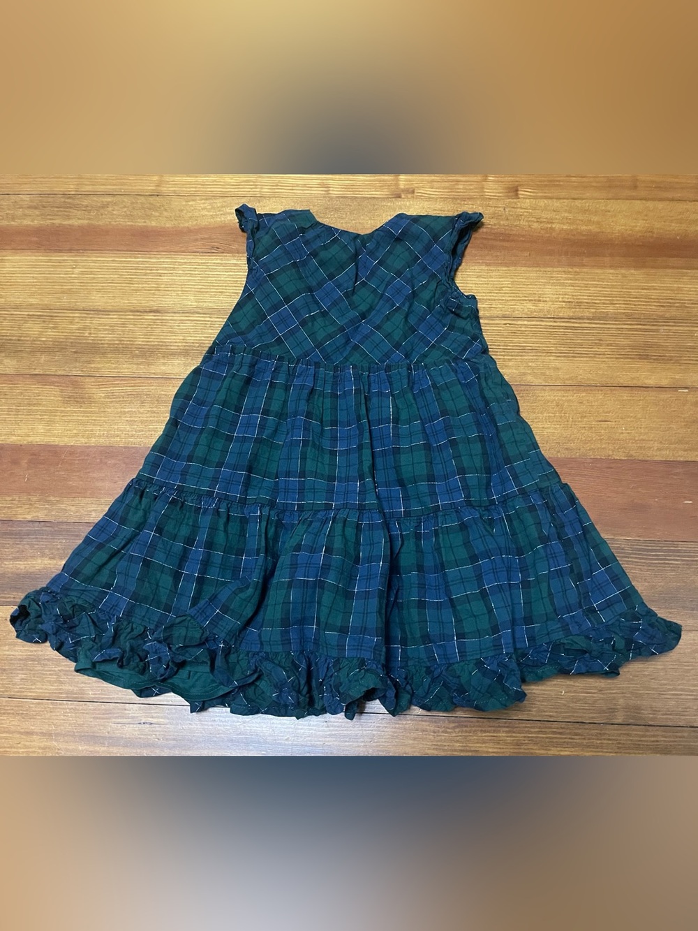 J Crew Crewcuts Green & Blue Plaid Ruffle Tier Dress Size 5